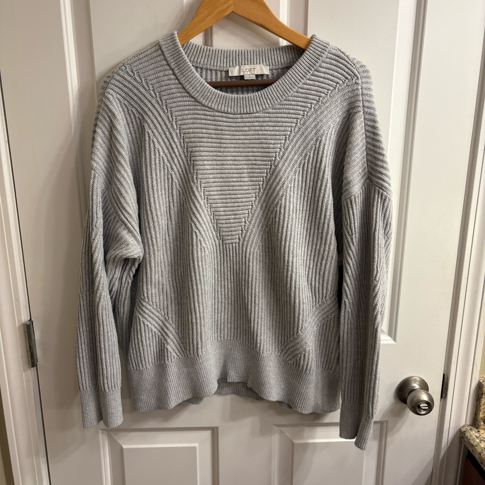 LOFT Light Gray Textured Knit Sweater